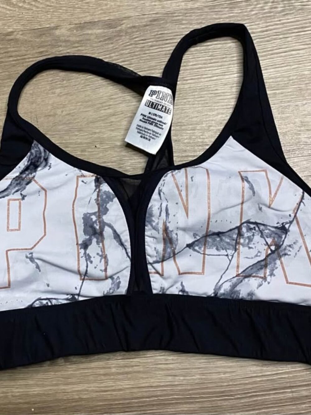 Victoria’s Secret PINK Ultimate Marble Print Sheer Racerback Tank Top | Black Wh
